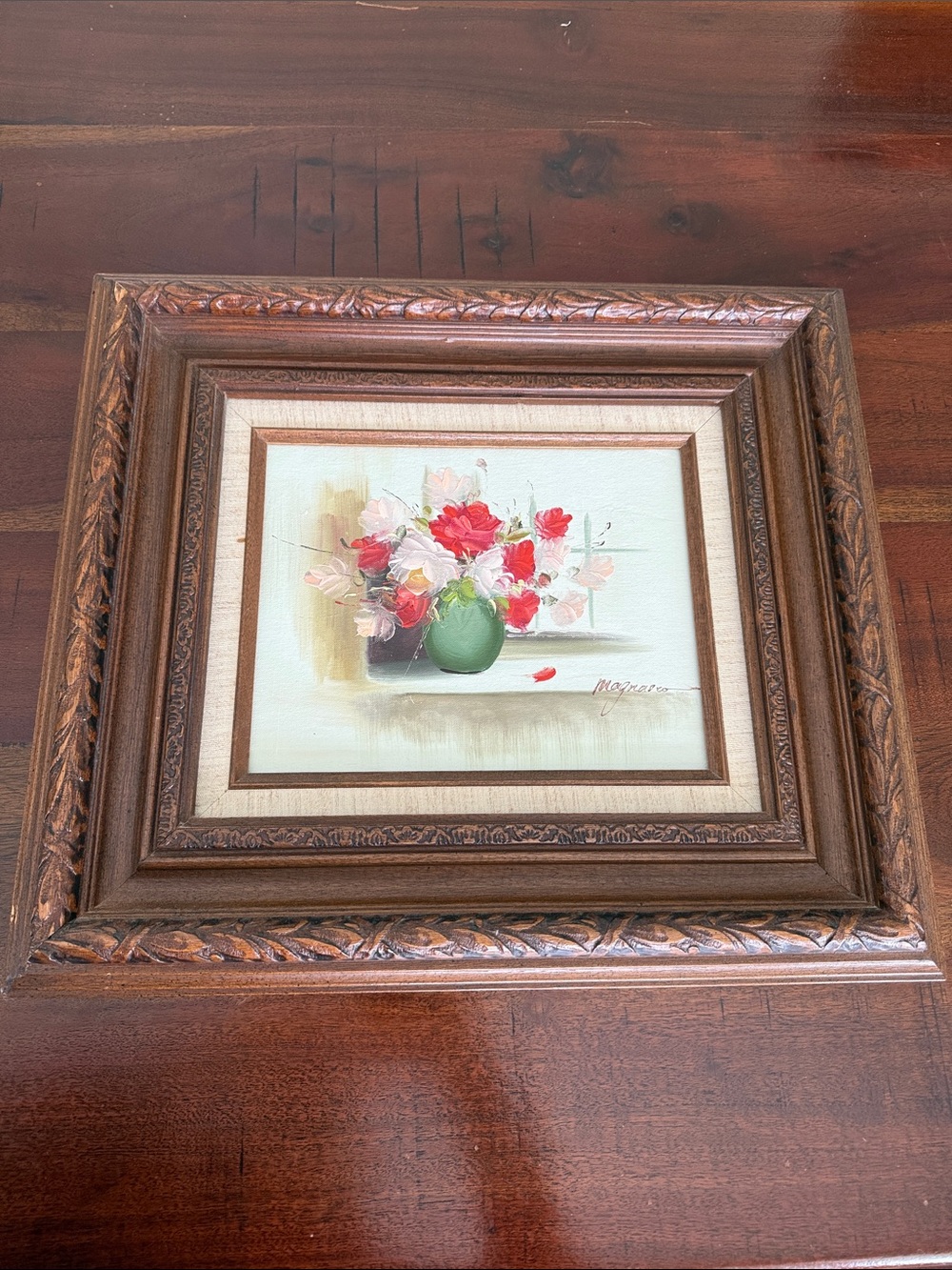 Framed Floral Painting in wood frame